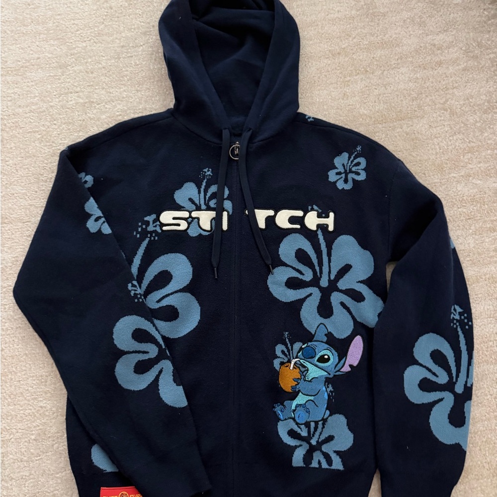 Disney Box Lunch Navy Blue Stitch Women's Zip-up Sweater